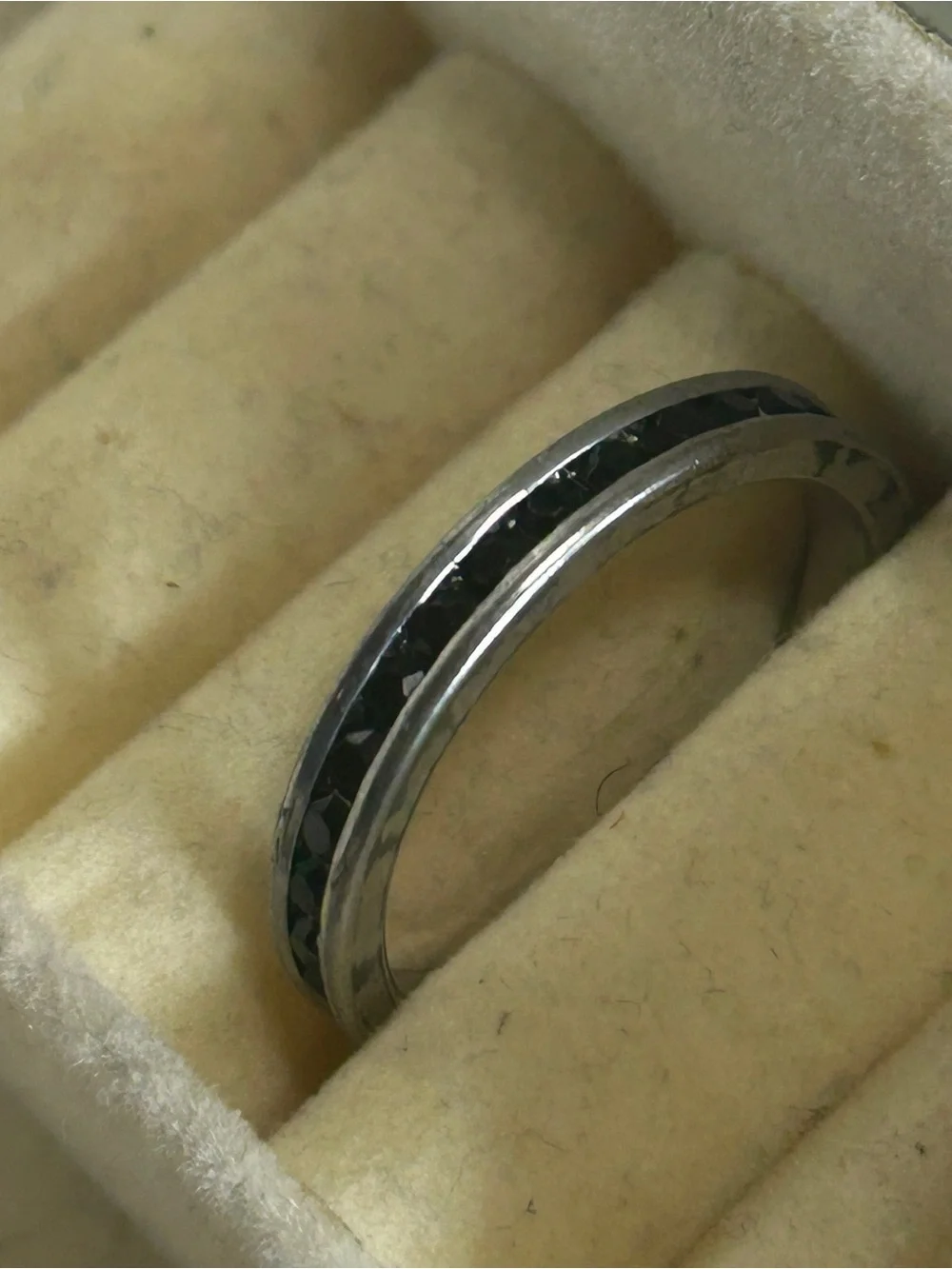 Sleek Black Faceted Inlay Women's Stainless Steel Ring